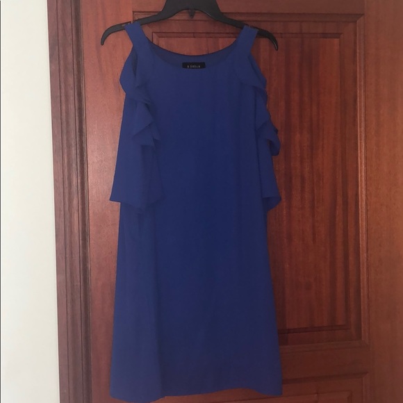 B.Darlin Blue Cold Shoulder Ruffle Sleeve Dress - Picture 3 of 5